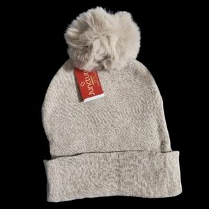 Juncture Grey Knit Beanie Hat with Pom Pom
